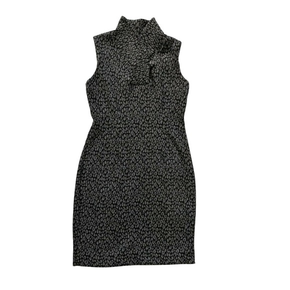 Calvin Klein Black Grey Leopard Print Mock Neck Sleeveless Sheath Dress Women's - Picture 1 of 4